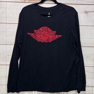 Jordan Brand Mens XL Long Sleeve T-Shirt Black Red Wings Logo Graphic Crewneck